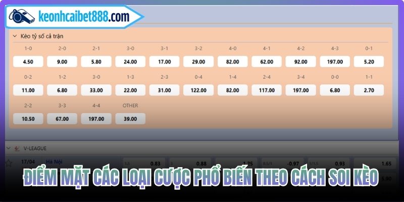 Điểm mặt các loại cược phổ biến theo cách soi kèo
