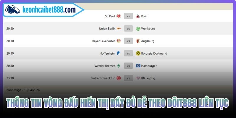 Thông tin vòng đấu hiển thị đầy đủ dễ theo dõi